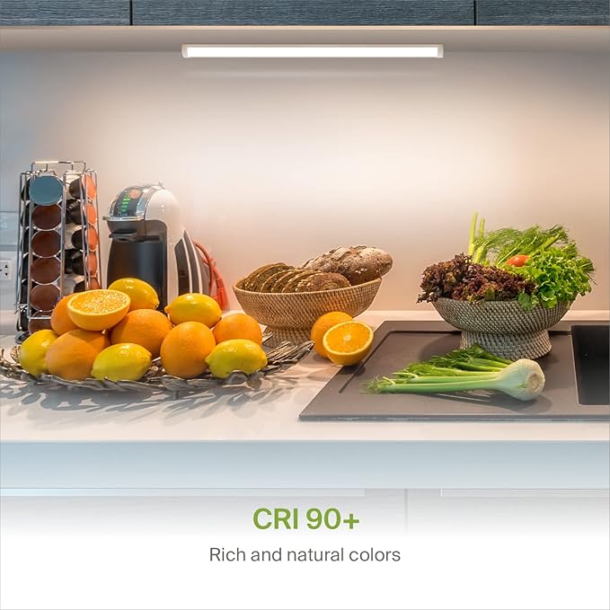 ASD LED Under Cabinet Lighting, 24 inch 12W 822 LM, Dimmable Hardwired Under Cabinet Lights for Kitchen, 3000K Soft/4000K Cool/5000K Daylight, Under Counter Light Fixtures, ETL, White, Bullnose Design