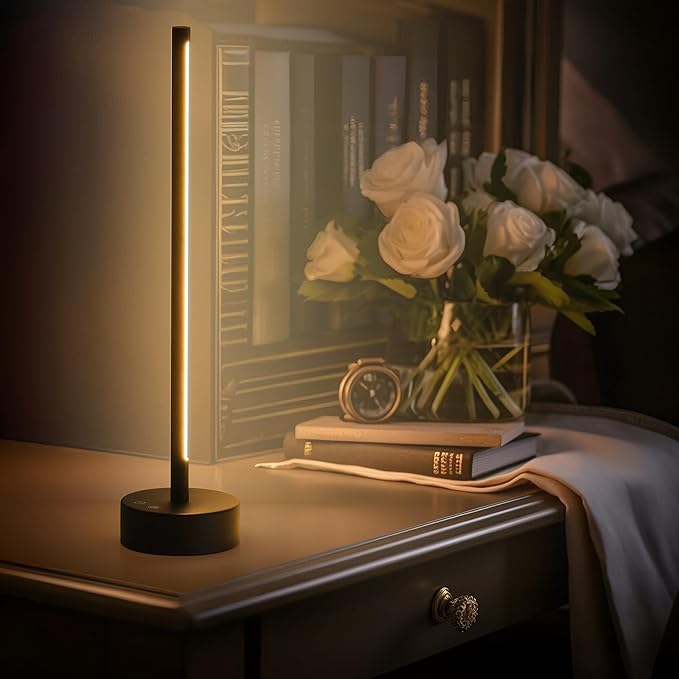KARTOOSH Cordless LED Table Lamp, Battery Operated Portable Desk Lamp,Dimmable/3 Color/Memory Function,Modern Rechargeable Table Light for Living Room,Bedroom,Bedside,Black