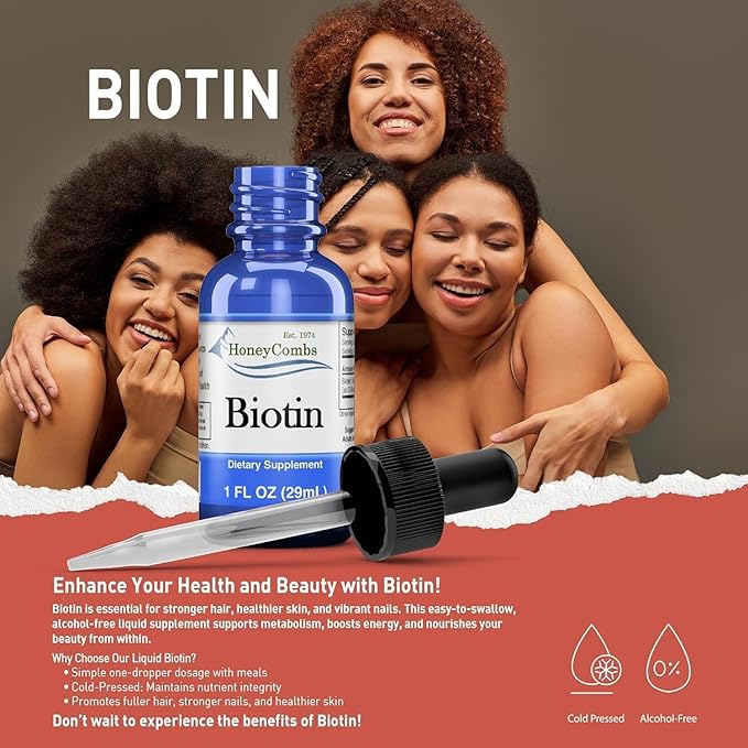 B7 Drops 500% DV Biotin, Hair and Nails Vitamins for Women, Men, and Kids, Sublingual Biotin Liquid for Healthy Skin, 36 Serving Bottle, Made In USA