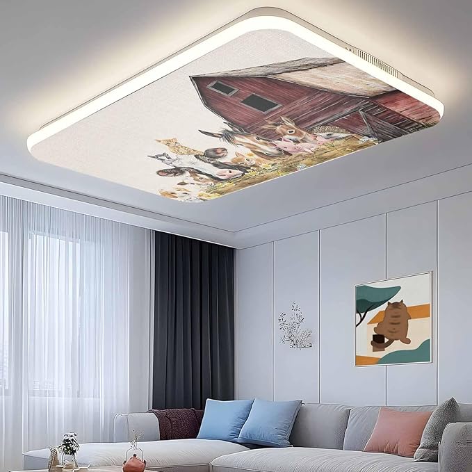 4 Pack Magnetic Fluorescent Light Covers, Farm Barn Horse Sheep Cat Animal Country Retro Linen Background Magnetic Light Covers for Ceiling Lights Classroom Office Home Decor