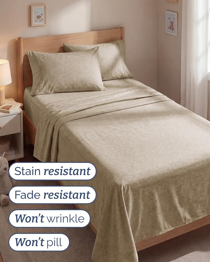 Twin 4 Piece Sheet Set - Comfy Breathable & Cooling - Soft Hotel Luxury Bedding Set with 8-16 Inch Deep Pockets - 1 Flat & 1 Fitted Sheet & 2 Pillowcases - Wrinkle Free & Easy Care - Heathered Beige