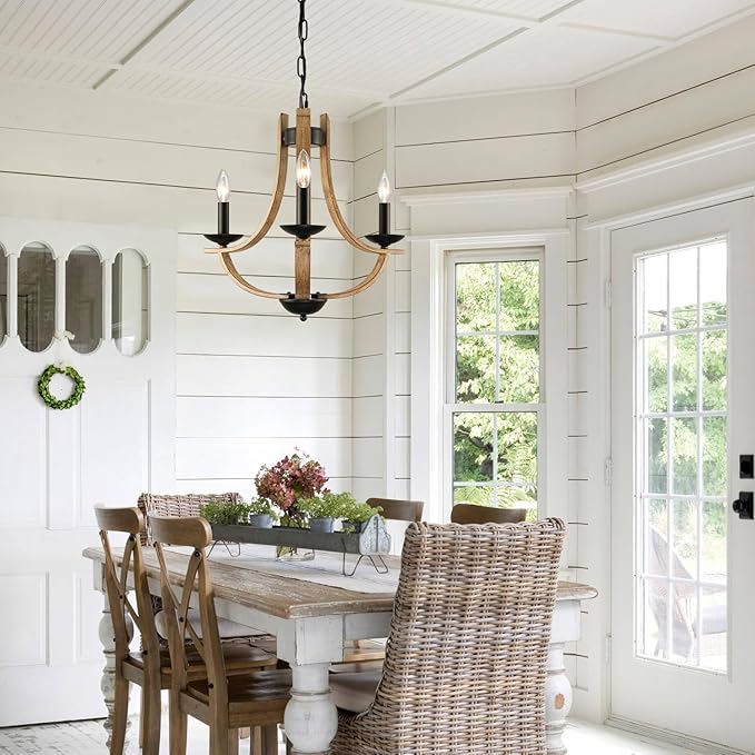 LAMPKEDUO Farmhouse Chandelier for Dining Room 3-Light 19" Wide Adjustable Kitchen Island Pendant Lighting, Rustic Hanging Light Fixture for Entryway Foyer Bedroom Living Room,