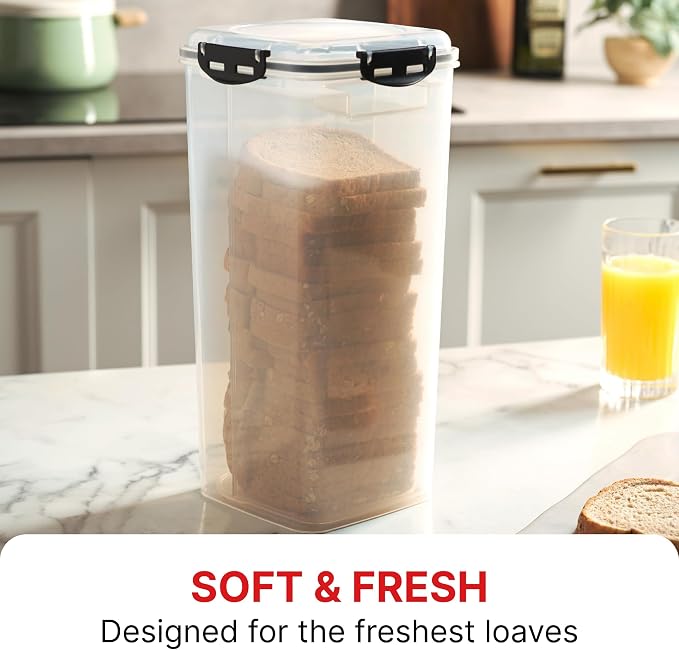 Tafura Bread Storage Container with Tray, Plastic Bread Box, Bread Container with Airtight Lid, Loaf Bread Keeper, Bread Holder for Homemade Bread, BPA Free