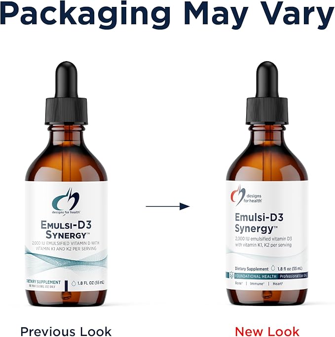 Designs for Health Emulsi-D3 Synergy 2000 IU Vitamin D Liquid with Vitamin K - Emulsified Liquid D3 K2 Drops for Immune System Support & Bone Health - Gluten-Free + Non-GMO (55 Servings / 1.8oz)