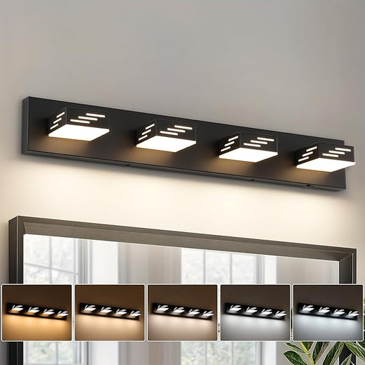 Joosenhouse Modern LED Vanity Light for Bathroom, 5CCT Dimmable Vanity Lights, 4-Light Makeup Light Fixture, 29.92-Inch, 32W Black