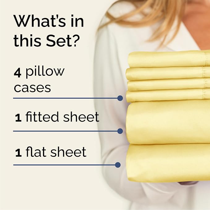Cal King 6 Piece Sheet Set - Comfy Breathable & Cooling - Ultra-Soft Hotel Luxury Bedding Set with 8-16 Inch Deep Pockets - 1 Flat & 1 Fitted Sheet & 4 Pillowcases - Wrinkle Free & Easy Care - Yellow