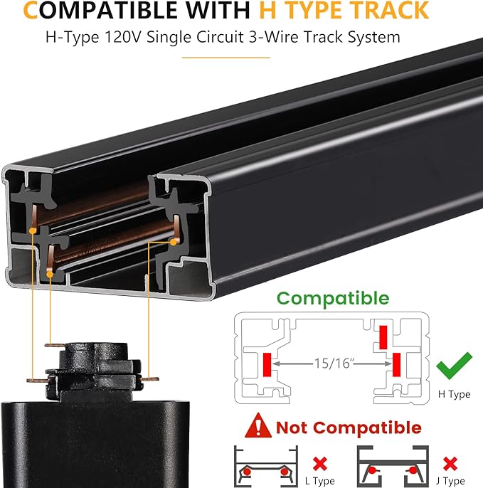 VANoopee 10W Dimmable LED Track Lighting Heads H Type Track Light Replacement Fixtures Bright 3000K Warm White Ceiling Spotlight for Accent Task Art, Flicker Free CRI90+ 24° 800lm Black, Pack of 4