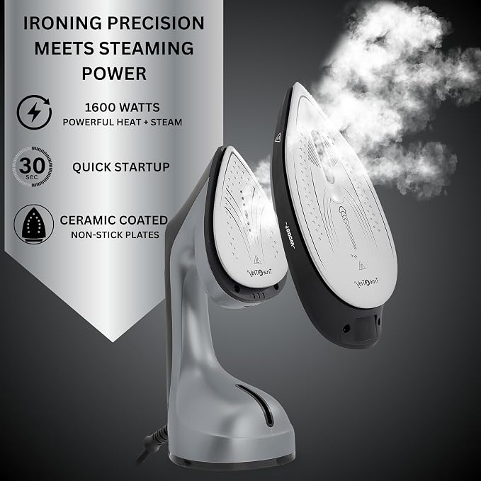 True & Tidy DuoPress XL 2-in-1 Clothes Steamer & Iron, 1600W Powerful Turbo Steam, Large Ceramic Plate, Smart Temperature Control, 3 Steam Modes, Portable Handheld Wrinkle Remover for All Fabrics