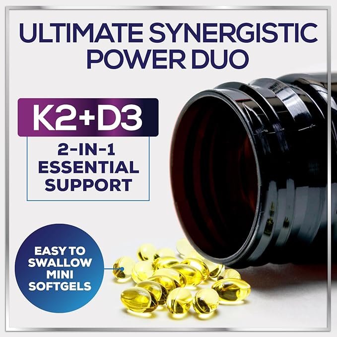 Vitamin D3 K2 5000 IU Plus with K2 (MK-7) 100 mcg - Vitamins D & K Complex Supplement for Bone, Teeth, Muscle, Calcium Absorption, Supports Immune & Heart Health, Non-GMO, Oil Formula - 120 Softgels