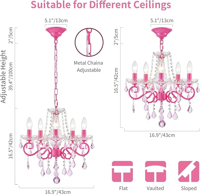 Small Crystal Chandelier, Modern Pink Chandeliers for Dining Room Light Fixture, Mini Crystal Pendant Light Bedroom for Ceiling Light Fixture for Living Room Entryway Kitchen Island Hallway