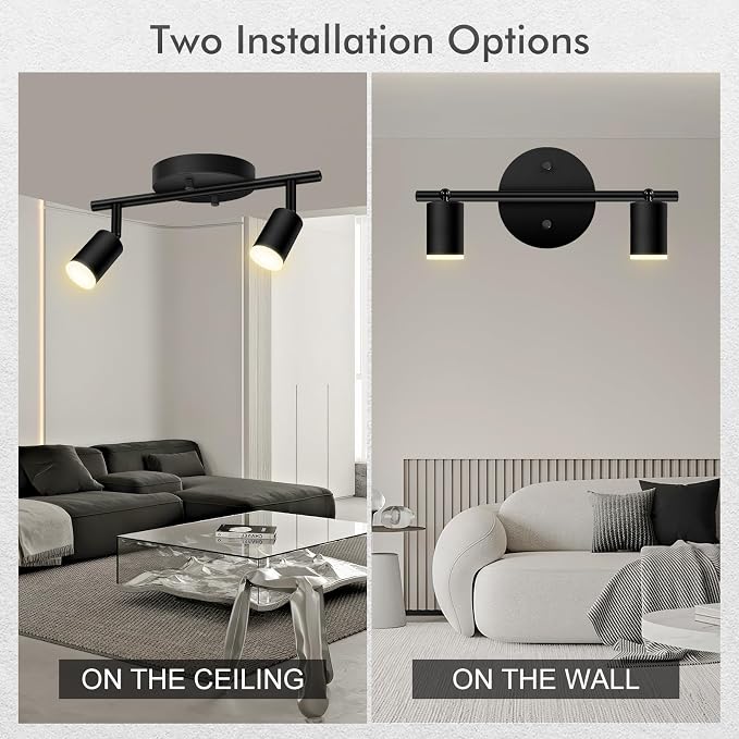 AUQUEE 2 Light Track Lighting Fixtures Ceiling, 8W/2700K Black Track Lighting with Acrylic Lampshade & Rotatable Light Heads, 20000hrs Lifespan, Modern LED Track Lights Ceiling for Kitchen/Hallyway