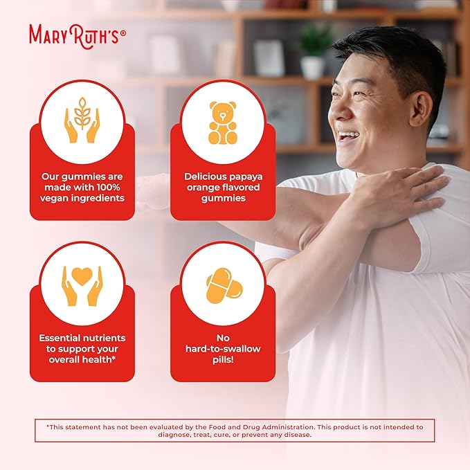 Gummies Multivitaminées MaryRuth's pour Hommes | Vitamines A, C, D, E, B6, B12, Biotine, Zinc | Métabolisme Énergétique | Immunité | Santé des Os | Santé Cellulaire | Végan | Sans OGM | Sans Gluten et sans Sucre | 60 Unités