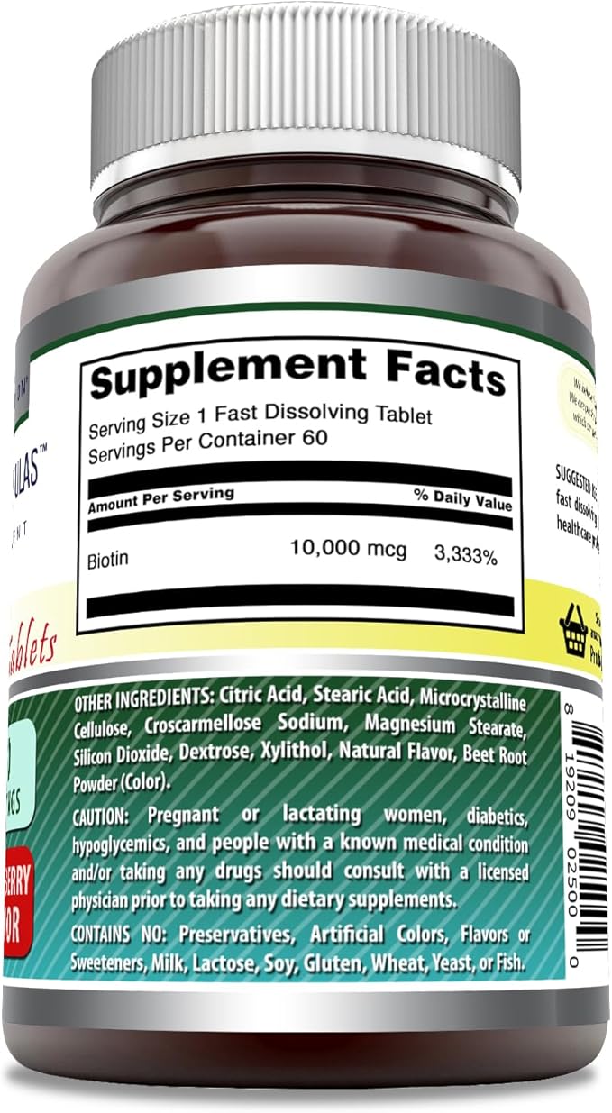 Amazing Formulas Biotin 10,000 mcg | Fast Dissolve Tablets | Non-GMO | Gluten Free Supplement | Made in USA (Strawberry, 60 Count)