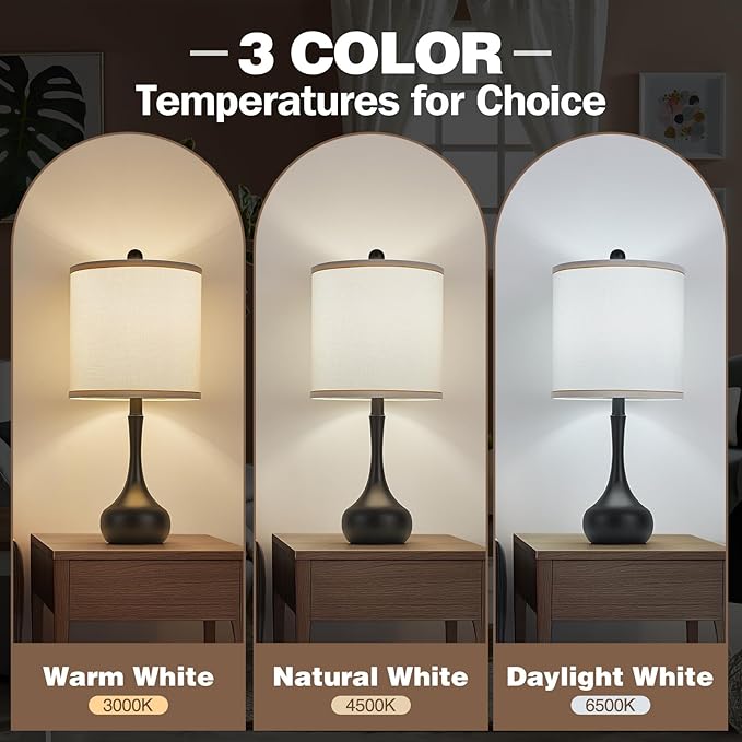 23" Farmhouse Table Lamp Set of 2, Black Metal Modern Bedside Lamps for Living Room, 3 Color Temperature Rustic Table Lamps for Bedroom, Night Stands, Dorm,Office, Home Décor (Bulb Included)