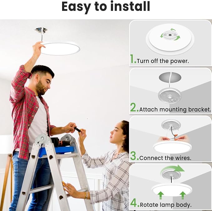 zemty LED Ceiling Light Flush Mount Super Slim 9 Inch 24W 2400lm Ceiling Lights with 3 Color Temperature in One 3000k/4500k/6000K - Round Flat Light Fixture for Kitchen Hallway (1Pack, White)