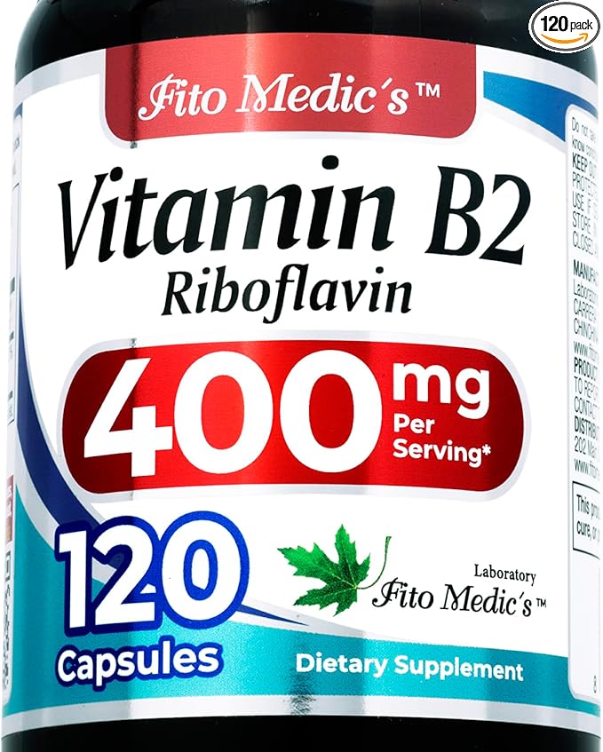 FITO MEDIC'S Lab | Vitamine b2 | 120 Gélules | 400 mg | riboflavine 400mg | Vitamine b2 400mg | b2 | riboflavine | Absorption ultra élevée.