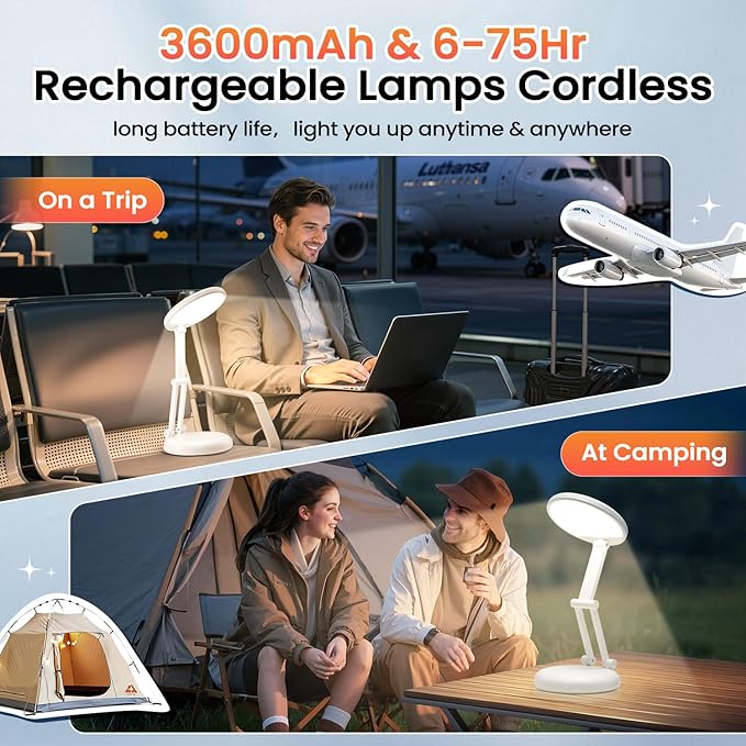One Fire Cordless Desk Lamp,Dimmable Small Battery Powered Lights,3600mAh Rechargeable Wireless Table Lamp,Mini Lamp&Portable Light for Bed,Book Reading,Home for Small Spaces,Nail Light,Craft,Office