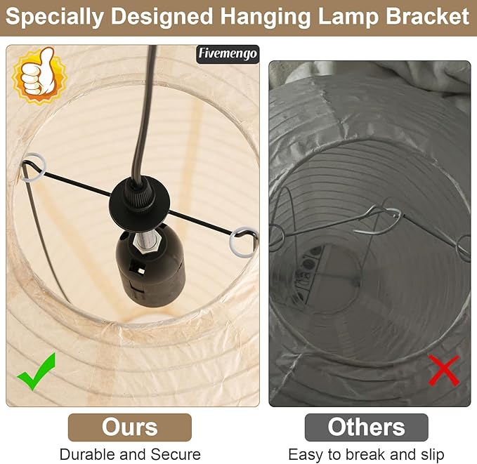 Large Paper Pendant Light with Cord and Canopy, 23.6in Off-White Rice Paper Hanging Lamp, Japanese Japandi Wabi Sabi Lantern Lamp Chandelier for Living Dining Room Bedroom Kitchen 1 Pack