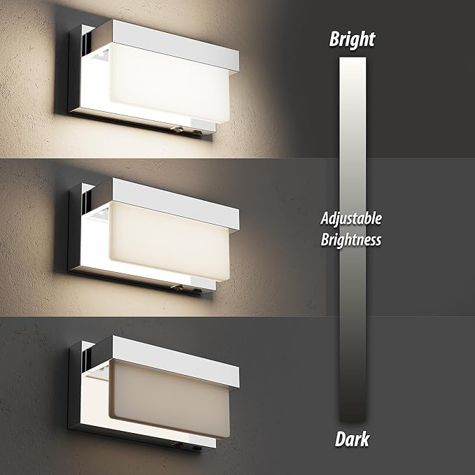 Battery Wall Sconce Chrome Wall Light with On/Off Switch 8 inch LED Wall Lamp Acrylic Lampshade 3CCT Sconce Wall Lighting