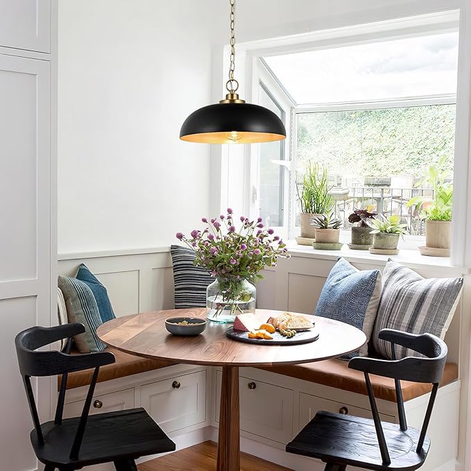 15.7" Pendant Light Fixtures, Farmhouse Pendant Lights Kitchen Island, Black Hanging Ceiling Light for Kitchen Island Dining Room