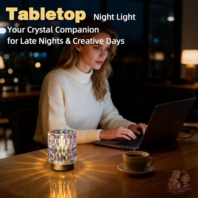 Battery Operated Table Lamps Timer, Mini Crystal Lamp for Area No Plug, Cordless Lamp with LED Bulb for Power Outage, Decorative Lamps for Tabletop/Corner/Entryway/Stairway/Bathroom/Fireplace (PEARL)