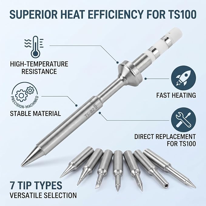 Mini Stainless Steel Soldering Iron Tips Replacement for TS100 TS B2 | Corrosion Resistant Precision Tip Set with Enhanced Thermal Conductivity