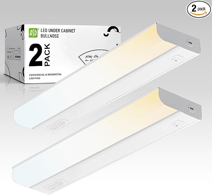 ASD LED Under Cabinet Lighting Hardwired, 18 Inch 10W 2700K-5000K Selectable, 807LM, CRI90+, Direct Wire Linkable Under Counter Lights for Kitchen, Dimmable Under Cabinet Lights, White, UL, 2 Pack