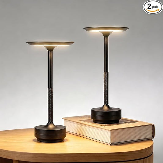 Rechargeable Cordless Table Lamp Set of 2, Portable Battery Operated LED Table Light, 3 Color Stepless Dimming with Touch Sensor for Outdoor Camping, Patio, café, Restaurant, Bars,Black
