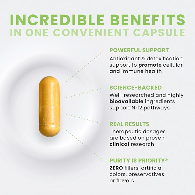 Pure TheraPro Rx Nrf2 Boost - Activateur NRF-2 avec du sulforaphane, de la curcumine, du thé vert et du trans-ptérostilbène brevetés | Supplément antioxydant pour réduire le stress oxydatif, fabriqué aux États-Unis (60 capsules végétaliennes)