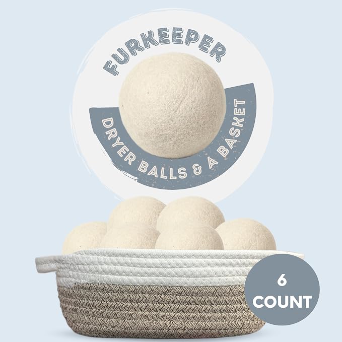 Pet Hair Remover Laundry Bundle - Washable Gel Lint Roller, Wool Dryer Balls, Dog & Cat Hair Catcher Washer Balls & Woven Storage Basket