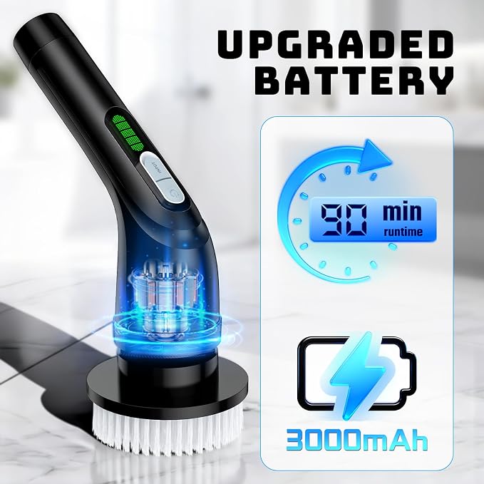 Highyes Electric Spin Scrubber, Powerful 2-Speed Cleaning Brush, | IPX7 Waterproof with 7 Reusable Brush Heads & Extendable Handle, for Bathroom Toilet Shower Kitchen Wall Tile Floor Grout