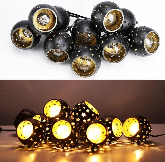 Vigdur Lantern String Lights, Star String Lights Plug in with 10 Clear G40 Bulbs and Star Plastic Lamp Shades, Connectable Moroccan Decoration Light for Home Holiday Party Decorations(9.84FT)