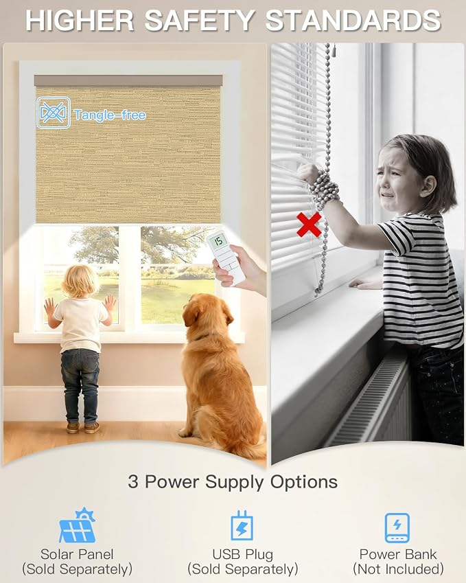 Tokblind Motorized Roller Shade with Remote Control, Blackout Electric Shade for Windows Compatible with Alexa Google via Hub, Rechargeable Smart Window Blind for Home Office (Texture Dark Coffee)