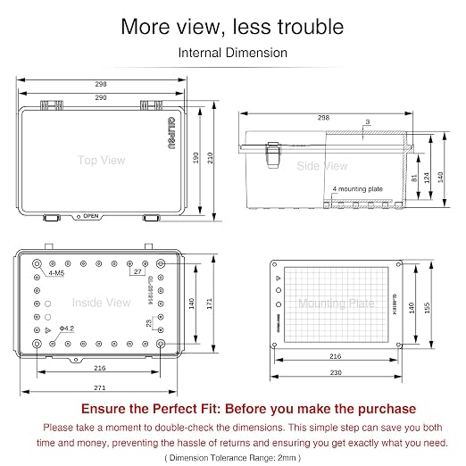 QILIPSU UL94-V0 Outdoor Electrical Box 11.4"x7.5"x5.5" Pro Waterproof Junction Box Weatherproof PC/ABS Alloy Plastic IP67 Project Electric Enclosure Grey Hinged Door