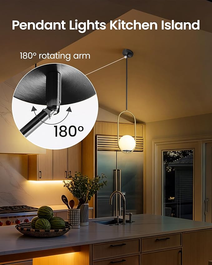 Yunnix Pendant Lights Kitchen Island, Pendant Light Fixtures, 2 Pack Modern Black and Gold Globe Glass Pendant Lighting, Mid Century Chandelier One Light for Bathroom Bedroom Dining Room