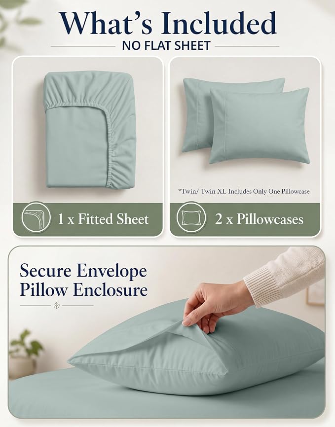 LANE LINEN Twin XL Fitted Sheet - 100% Organic Cotton 2 Pc Set (1 Fitted Sheet, 1 Pillowcase), Percale Weave, Lightweight, Soft, Breathable, Fits Mattress Upto 15" Deep - French Blue (No Flat Sheet)