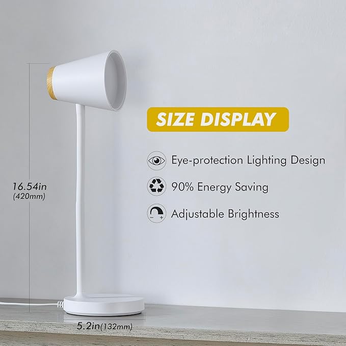 EJIAXIN Desk Lamp for College Dorm Room - Small LED Desk Lamp Touch Dimmable Reading Light for Home Office - Adjustable Flexible Gooseneck Table Lamp for Bedside Bedroom Nightstand White