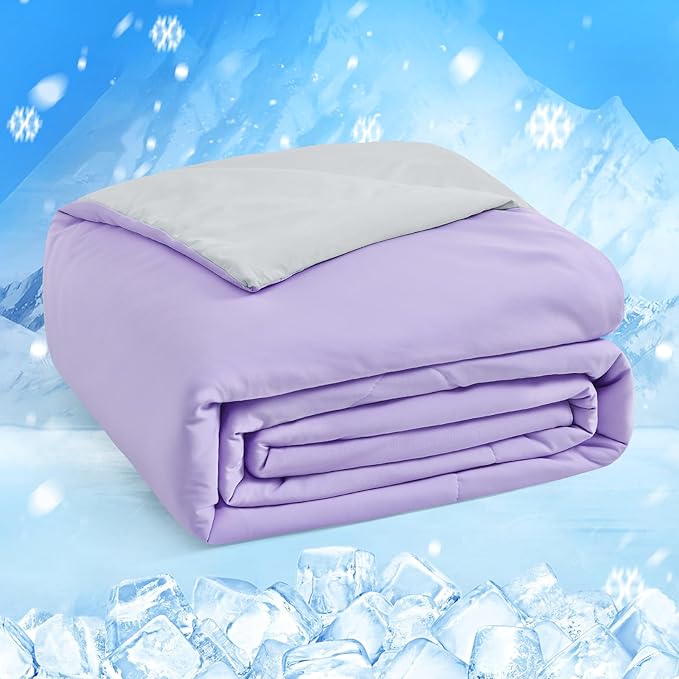HOMFINE Cooling Comforter Japanese Double-Sided Cold Tech Fabric Cooling Blanket for Night Sweats Hot Sleepers, Q-Max 0.45 Soft Breathable Silky Smooth Lightweight Purple Summer Comforter King