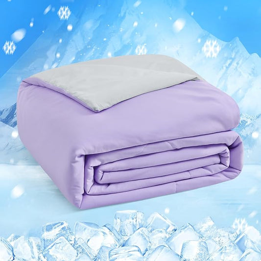 HOMFINE Cooling Comforter Japanese Double-Sided Cold Tech Fabric Cooling Blanket for Night Sweats Hot Sleepers, Q-Max 0.45 Soft Breathable Silky Smooth Lightweight Purple Summer Comforter King