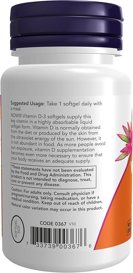 NOW Foods, Vitamine D3 2000 UI (Capsules molles)
