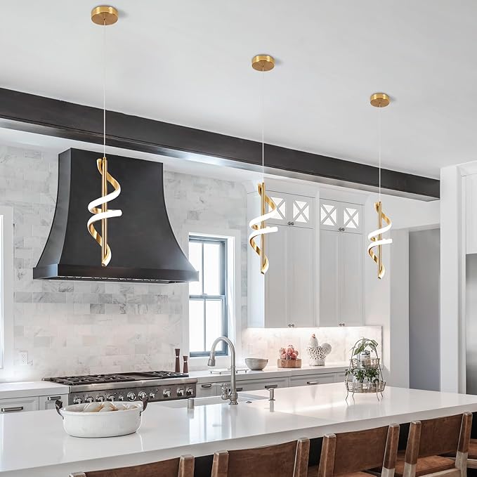 Gold Led Pendant Light Fixtures,6000K Cool White Modern Pendant Lights for Kitchen Island,Adjustable Kitchen Island Light Fixture for Dining Room Bedroom Sink, 1 Pack (Gold, 2 Packs)