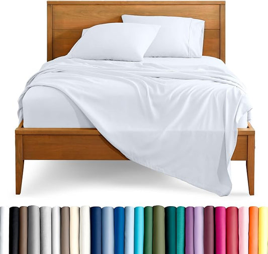 Bare Home Full XL Sheet Set - 1800 Ultra-Soft Microfiber Full Extra Long Bed Sheets - Double Brushed - Deep Pockets - Easy Fit - 4 Piece Set - Bedding Sheets & Pillowcases (Full XL, White)