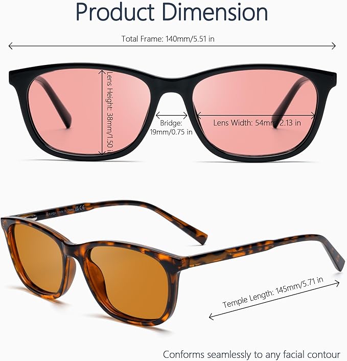 FL-Rose Tinted Blue Light Blocking Glasses for Migraine, Light Sensitivity, Photophobia & Fluorescent Glare JF6238