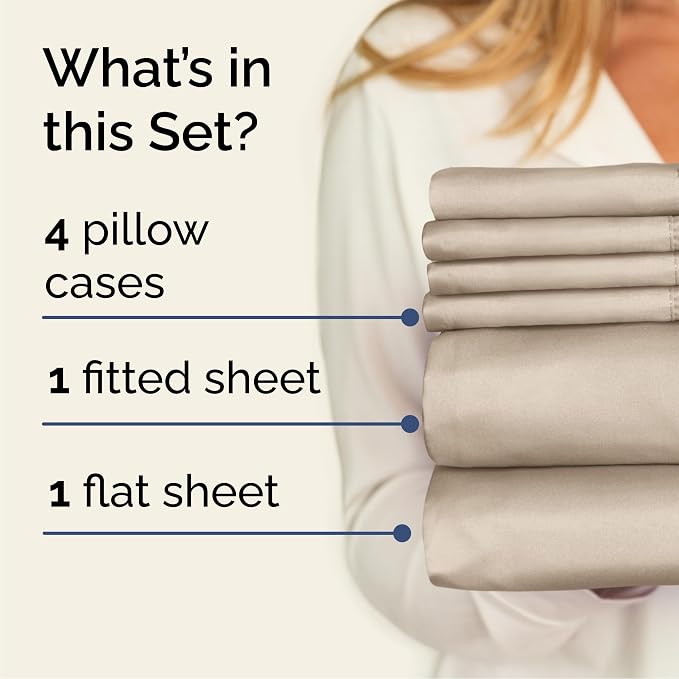 Cal King 6 Piece Sheet Set - Comfy Breathable & Cooling - Ultra-Soft Hotel Luxury Bedding Set with 8-16 Inch Deep Pockets - 1 Flat & 1 Fitted Sheet & 4 Pillowcases - Wrinkle Free & Easy Care - Cream