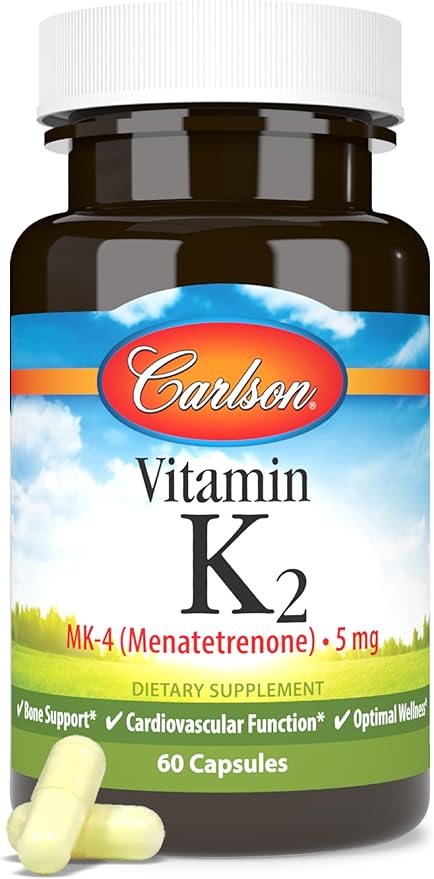 Carlson - Vitamine K2, MK-4 (Ménatétrénone), Supplément de Vitamine K, Santé Osseuse et Cardiaque, Vitamine K2, Sans Soja, 60 gélules