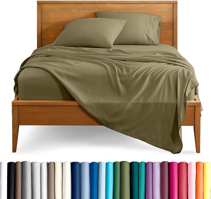 Bare Home Split Head Flex King Sheet Set - 1800 Ultra-Soft Microfiber Bed Sheets - Double Brushed - Deep Pockets - Easy Fit - 4 Piece Set - Bedding Sheets & Pillowcases (Olive)