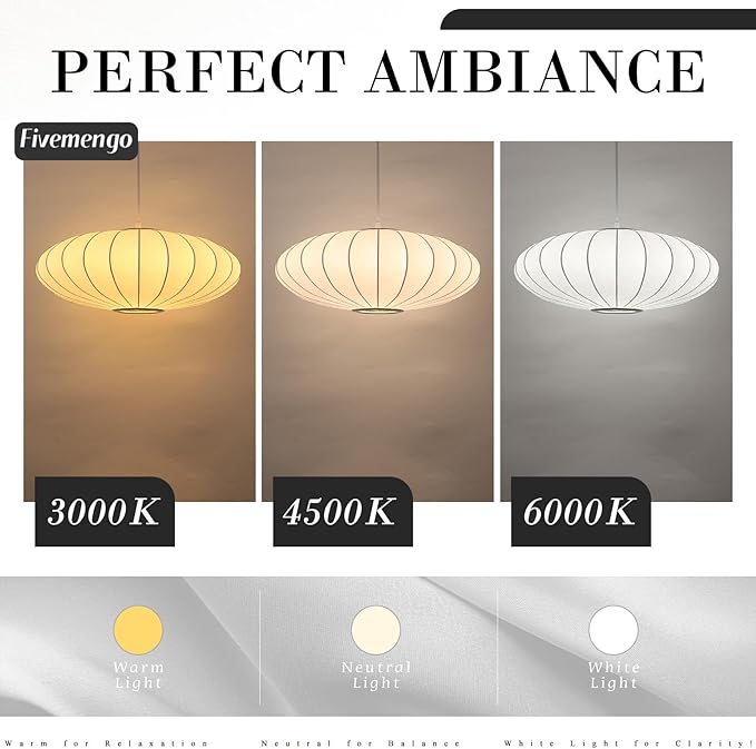 Large 23.6 inch Lantern Pendant Light, White Imitation Silk Lampshade, Bubble Pendant Light, Hanging Lamp Simple Chandelier for Living Dinning Room Kitchen Island Bedroom Restaurant Cafe