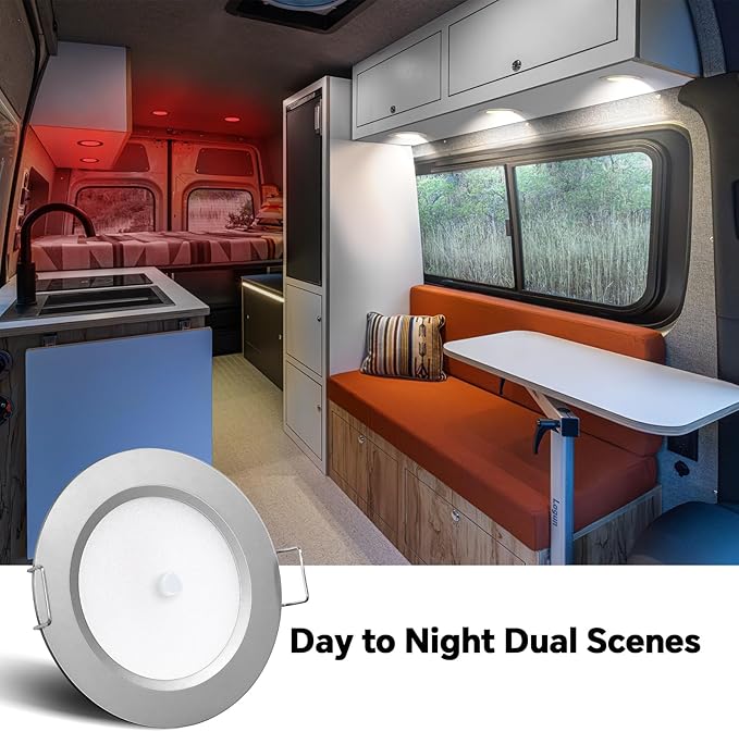 3" LED 12V Push Lights Built-in Switch Interior Bi-Color 12 Volt Red LED Puck Light Full Aluminum RV Dimmable Flush Mount Light for Camper, Boat, Trailer 4Pcs (Silver, Cool White)