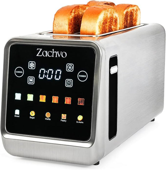 4 Slice Long Slot Toaster with Touchscreen, Memory Function, Extra Wide Slots for Bagels & Artisan Bread, Digital Timer, Reheat & Defrost, Slim Stainless Steel