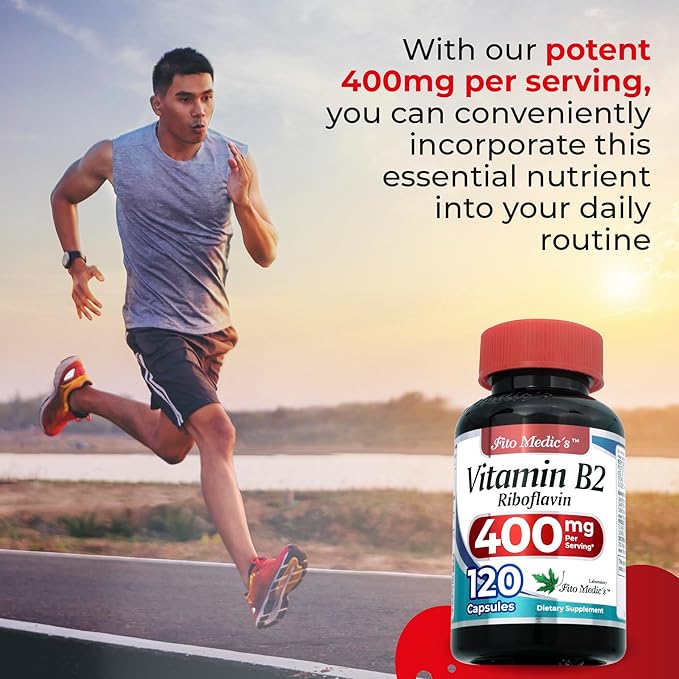 FITO MEDIC'S Lab | Vitamine b2 | 120 Gélules | 400 mg | riboflavine 400mg | Vitamine b2 400mg | b2 | riboflavine | Absorption ultra élevée.